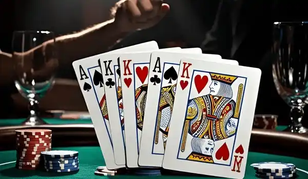 Poker face playing cards in the image